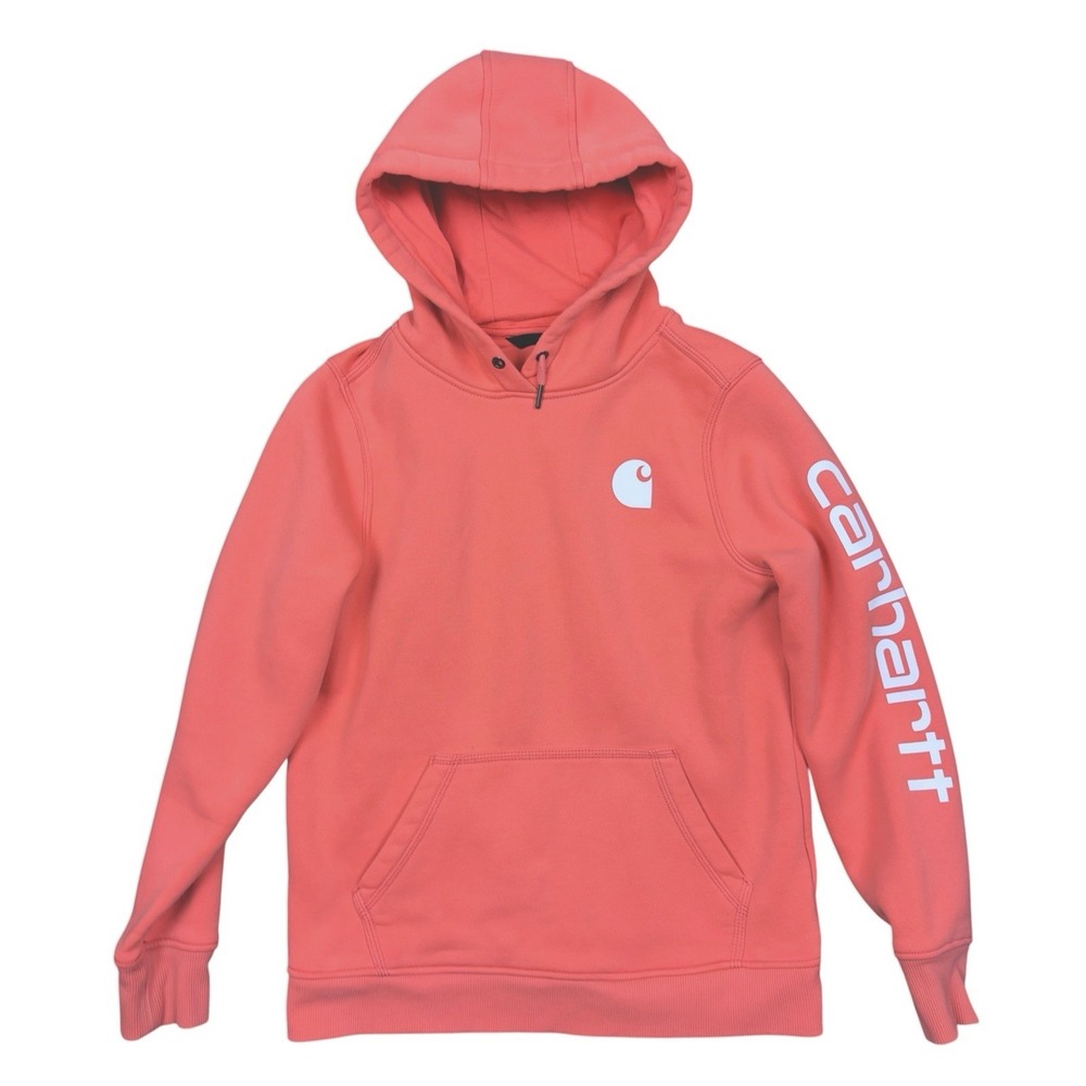 Carhartt Women's Hoodie Sweatshirt Size‎ Medium Coral Relaxed Fit Pullover
